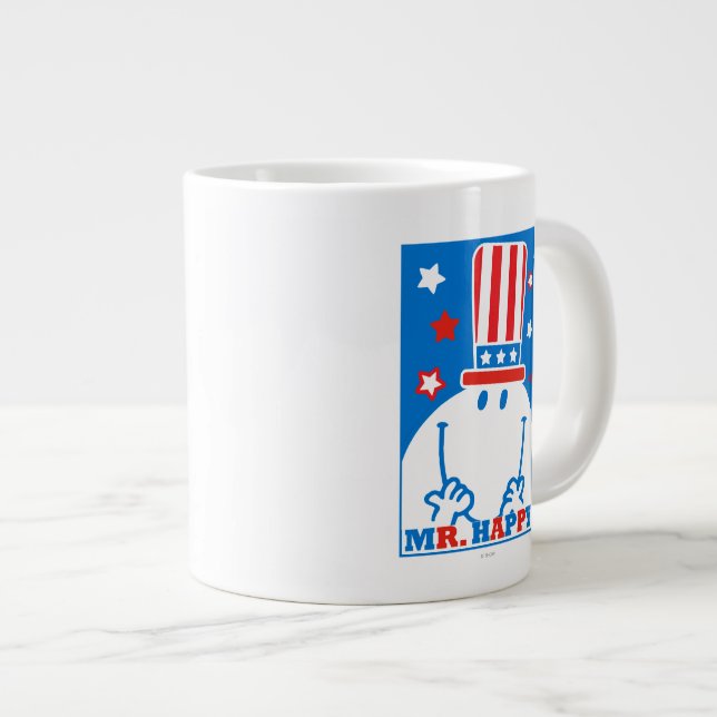Mr. Happy With Patriotic Hat Large Coffee Mug (Front Right)