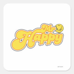 Mr. Happy   Yellow Lettering Square Sticker