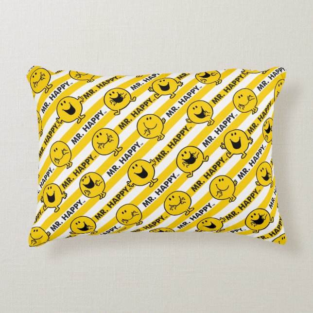 Mr Happy | Yellow Stripes Pattern Decorative Cushion (Front)