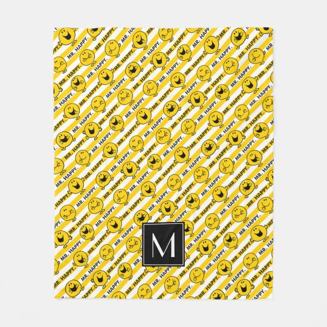 Mr Happy | Yellow Stripes Pattern | Monogram Fleece Blanket (Front)