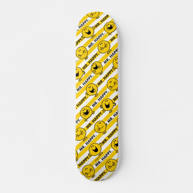 Mr Happy | Yellow Stripes Pattern Skateboard (Front)