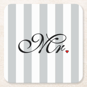 Mr. Husband Groom Click to Customise Colour Stripe Square Paper Coaster