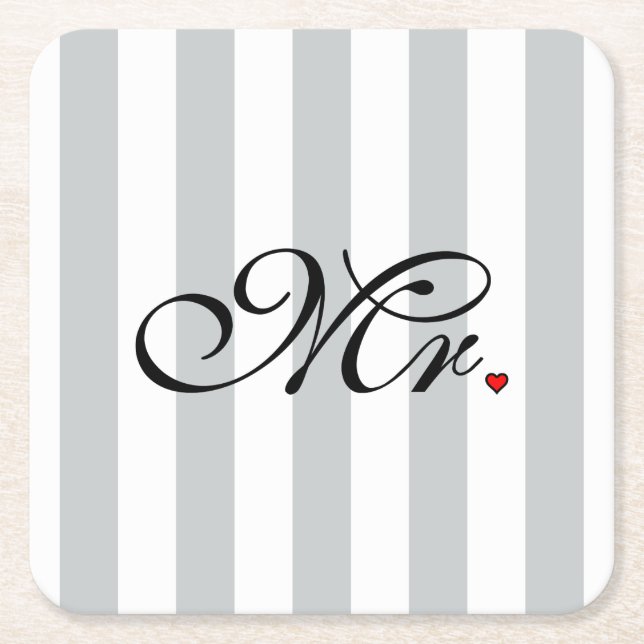 Mr. Husband Groom Click to Customise Colour Stripe Square Paper Coaster (Front)