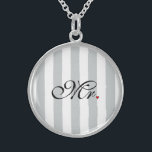 Mr. Husband Groom Click to Customize Color Stripes Sterling Silver Necklace<br><div class="desc">Please make sure to customize the color for the front and the back of products with two sides or multiple elements. Easily change the color of the vertical stripes design from their preset grey and white to any color of your choice in one step. Just click on the "Cutomize It!"...</div>