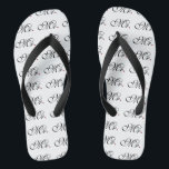 Mr. Husband Groom His Hers Newly Weds Jandals<br><div class="desc">Mr. and Mrs. Husband Wife His Hers Newly Weds on a custom set of flip flops to wear or to share. Embroidery designs you can easily personalise are available in a selection of popular colour options. Use the "Ask this Designer" link to contact us with your special design requests or...</div>