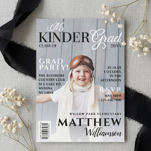 Mr Kinder Grad Black Photo Magazine Cover Invitation