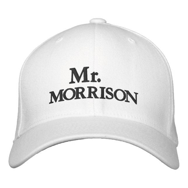 Mr. Last Name black white personalised custom Embroidered Hat (Front)