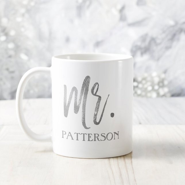Mr. Last Name Silver Foil Wedding Day Coffee Cup (Creator Uploaded)