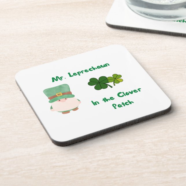Mr. Leprechaun in the Clover Patch on a  Coaster (Left Side)