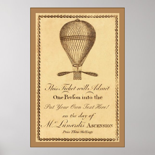 Mr. Lunardi's Ascension ~ 1784 ~ Vintage English Poster (Front)