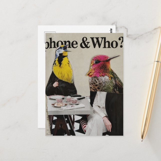 Mr. Meadowlark and Ms. Hummingbird having Tea Postcard (Front/Back In Situ)