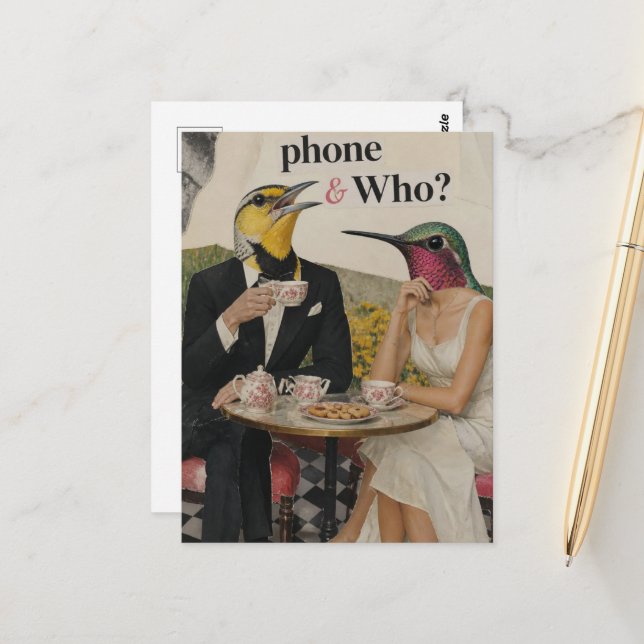 Mr. Meadowlark and Ms. Hummingbird having Tea Postcard (Front/Back In Situ)