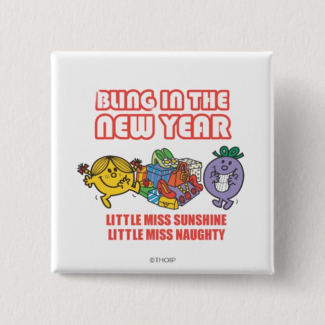 Mr. Men Little Miss Bling in the New Year 15 Cm Square Badge (Front)