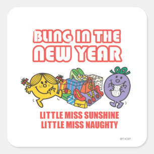 Mr. Men Little Miss Bling in the New Year Square Sticker