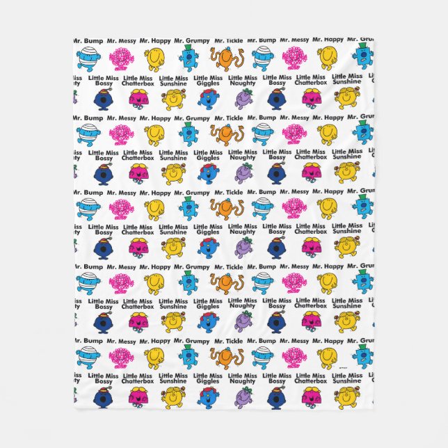 Mr Men & Little Miss | Character Names Fleece Blanket (Front)