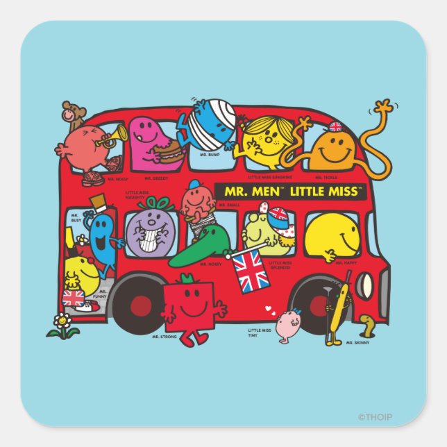 Mr. Men & Little Miss Crowded Bus Square Sticker (Front)