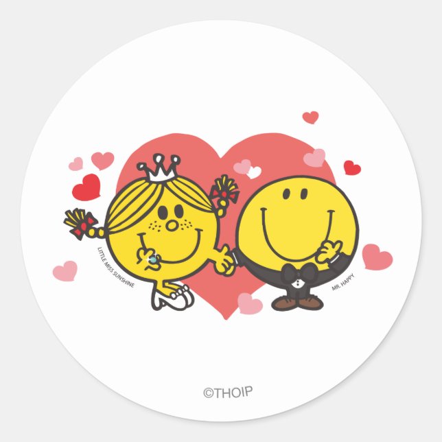 Mr. Men Little Miss Happy Sunshine Wedding Classic Round Sticker (Front)