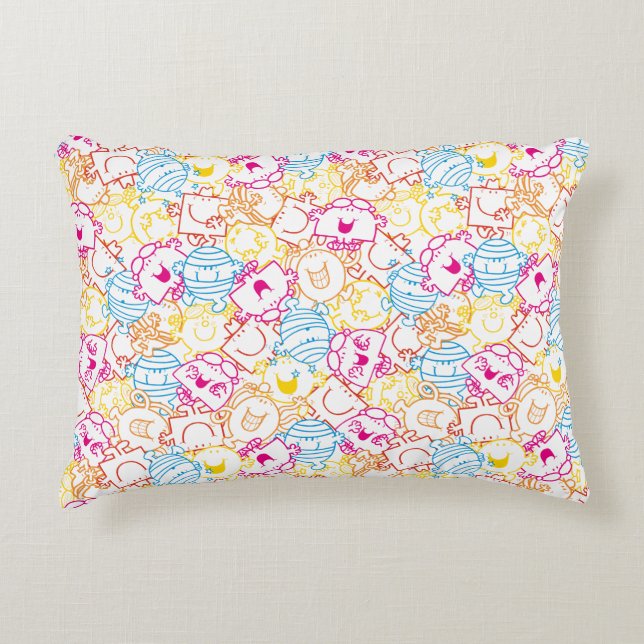 Mr Men & Little Miss | Neon Colours Pattern Decorative Cushion (Front)
