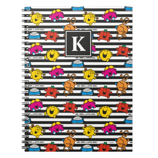 Mr Men & Little Miss | Stripes Pattern | Monogram Spiral Notebook (Front)