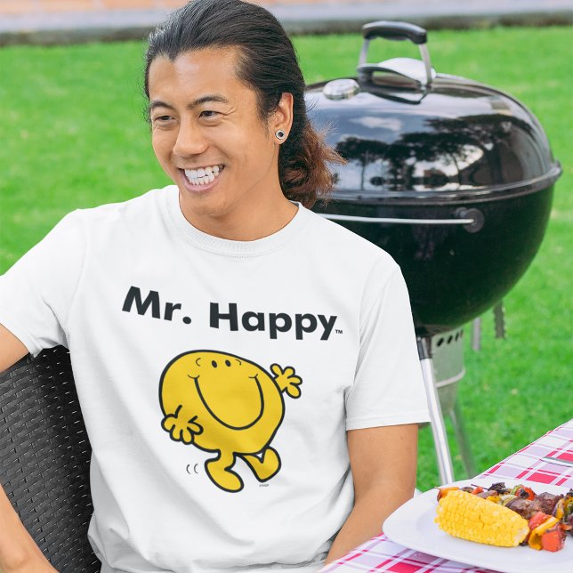 Mr. Men | Mr. Happy Is Always Happy Tri-Blend Shirt (Person wearing shirt)