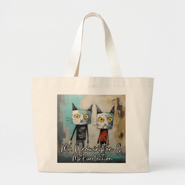 Mr. Meowington & Ms. Purrfection Large Tote Bag (Front)