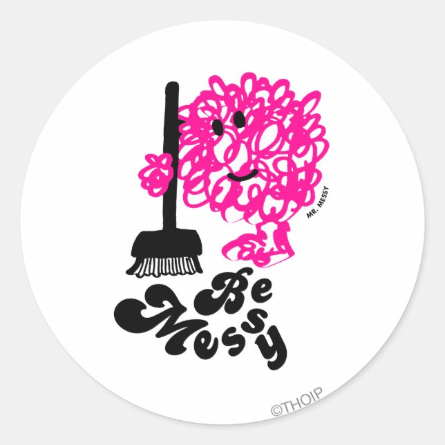 Mr. Messy Cleaning Up Classic Round Sticker (Front)