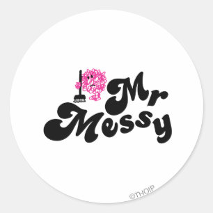 Mr. Messy   Cleaning With Broom Classic Round Sticker