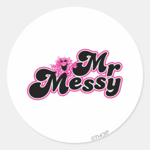 Mr. Messy   Large Black & Pink Letters Classic Round Sticker