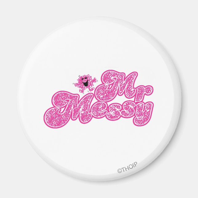 Mr. Messy | Sparkling Pink Name Magnet (Front)