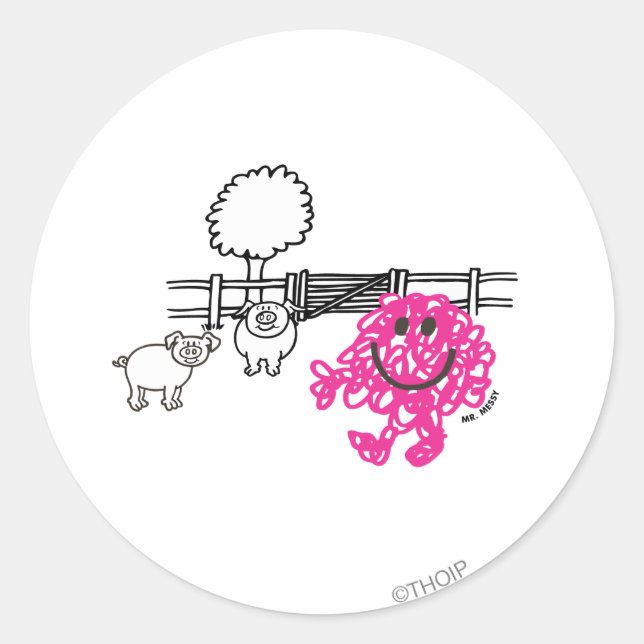 Mr. Messy & Two Pigs Classic Round Sticker (Front)