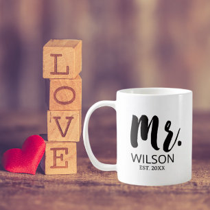 Mr Modern Brush Font Wedding Anniversary Couple Coffee Mug
