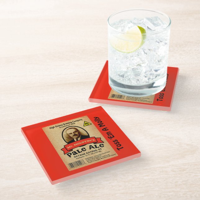 Mr. Molotov's Pale Ale Label Glass Coaster (Angled)