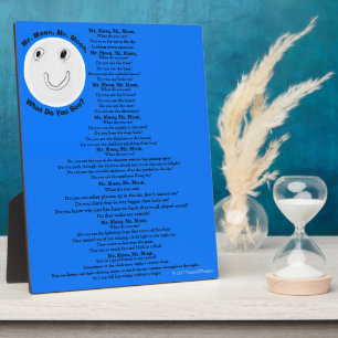 Mr. Moon Children's Poem Blue Black Plaque