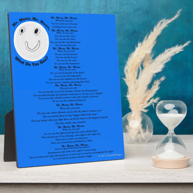 Mr. Moon Children's Poem Blue Black Plaque (Side)