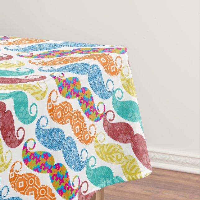 Mr. Moustache Hipster Pattern Tablecloth (In Situ)