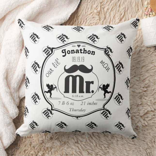 Mr. Moustache Lil Man Baby Boy Stats Cushion (Blanket)