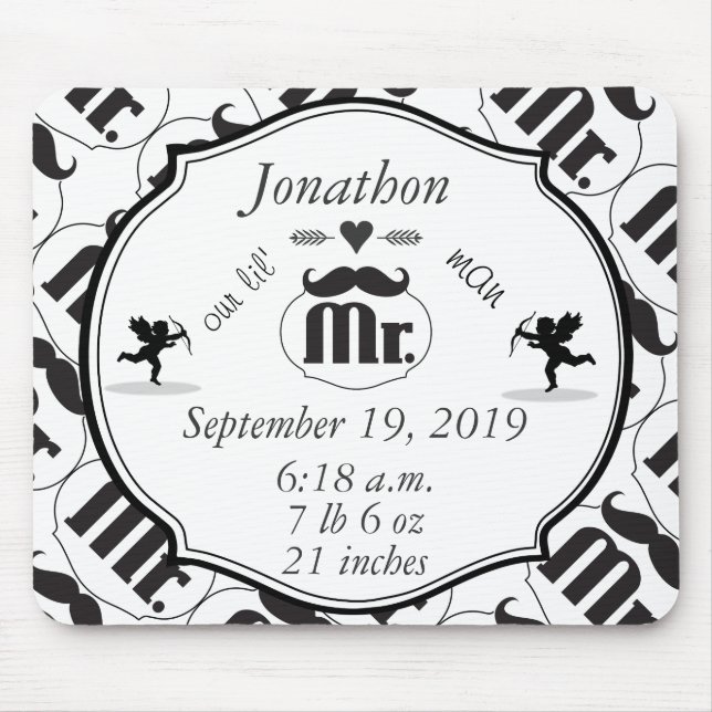 Mr. Moustache Lil Man Baby Boy Stats Mouse Pad (Front)