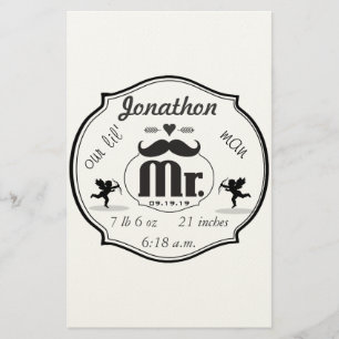 Mr. Moustache Lil Man Baby Boy Stats Stationery