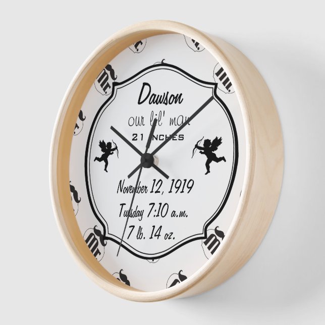 Mr. Moustache Lil Man Baby Boy Stats Wall Clock (Angle)