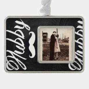 Mr Moustache newlywed Groom Honeymoon hubby Silver Plated Framed Ornament