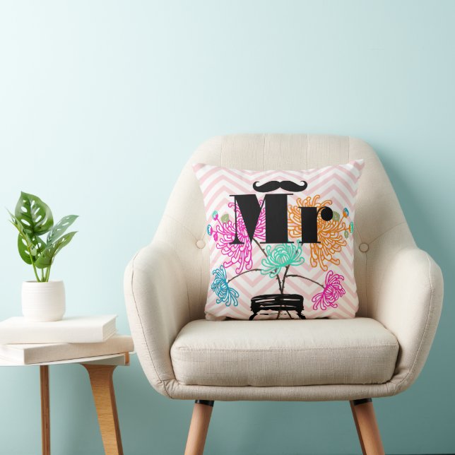 Mr Moustache Pale Pink Zig Zag Mason Jar Cushion (Chair)
