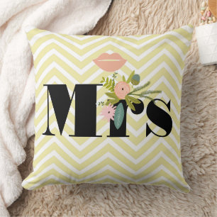 Mr Moustache Pale Yellow White Teal Zig Zag Cushion