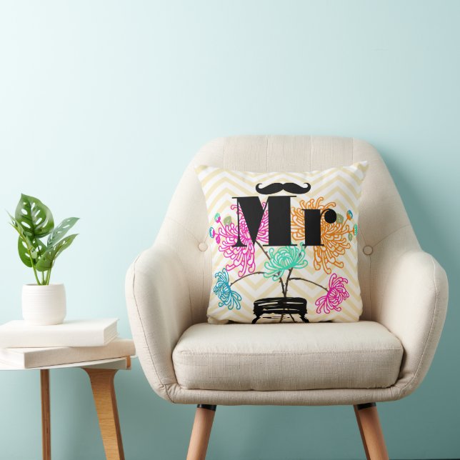 Mr Moustache Pale Yellow Zig Zag Mason Jar Cushion (Chair)