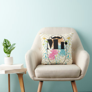 Mr Moustache Pale Yellow Zig Zag Mason Jar Cushion