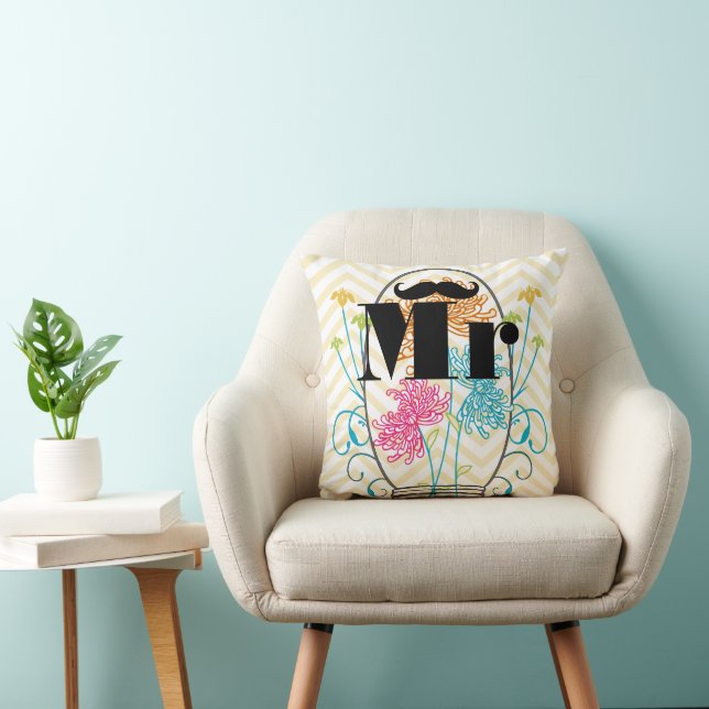 Mr Moustache Pale Yellow Zig Zag Mason Jar Cushion (Chair)