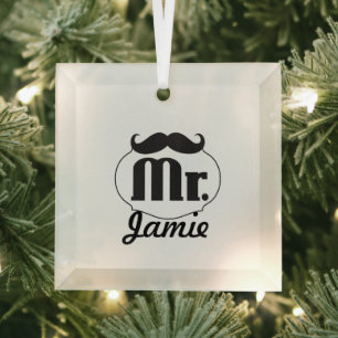 Mr. Moustache Retro Vintage Hipster Gifts Glass Tree Decoration