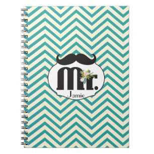 Mr. Moustache Yellow and Green Spiral Notebook