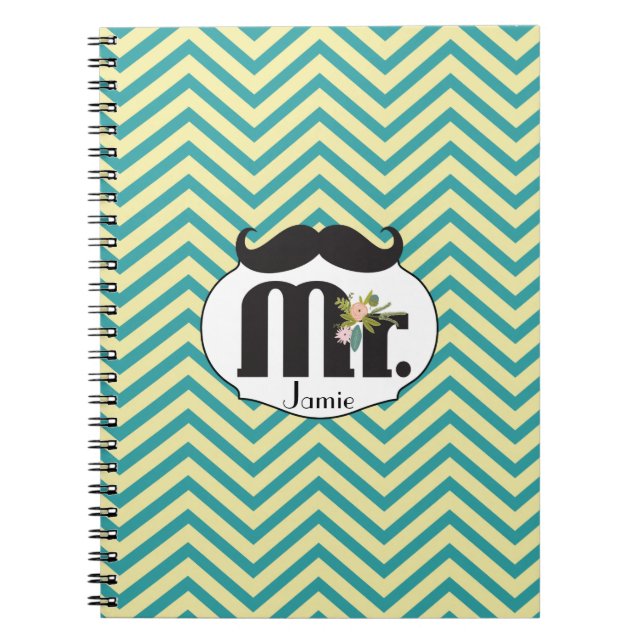 Mr. Moustache Yellow and Green Spiral Notebook (Front)
