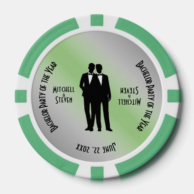 Mr. & Mr. Bachelor Party Green Poker Chips (Front)