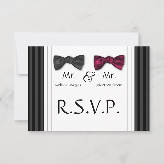 Mr & Mr Bow Ties & Pin Striped RSVP Card (Front)
